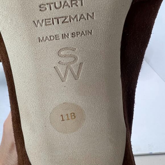 Stuart Weitzman Naomi 50 Suede Boot Pointed Toe Kitten Heel Deep Coffee Women 11 - Picture 9 of 11